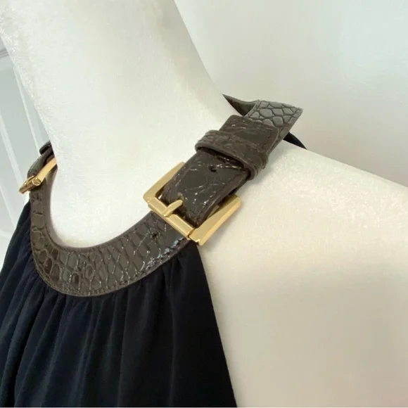 🧜🏼‍♀️ Michael Kors Bodycon Snakeskin Buckle Halter Dress - Picture 9 of 9